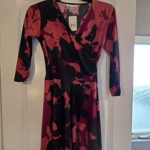 18.	CAbi Faux wrap purple floral flowing Midi dress, Style #837, NWT, Sz S
